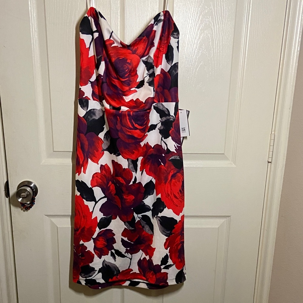 B Darlin Strapless Red and Black Floral Dress